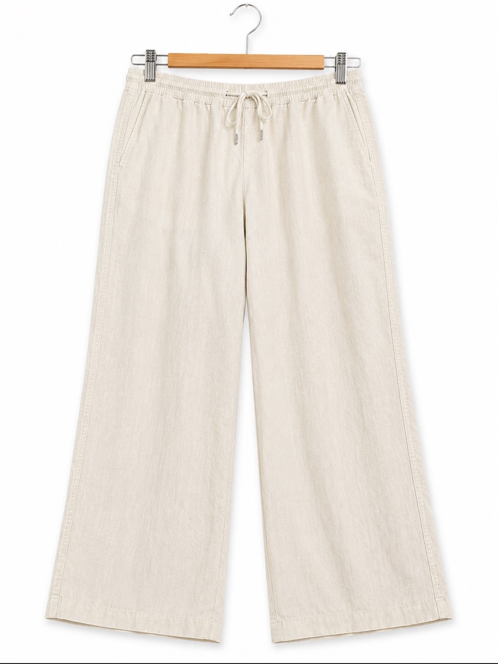 White Linen Blend Drawstring Wide-Leg Pants Coastal Resort